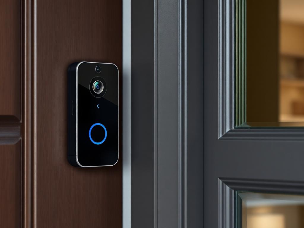Smart video doorbell mounted next to a residential front door