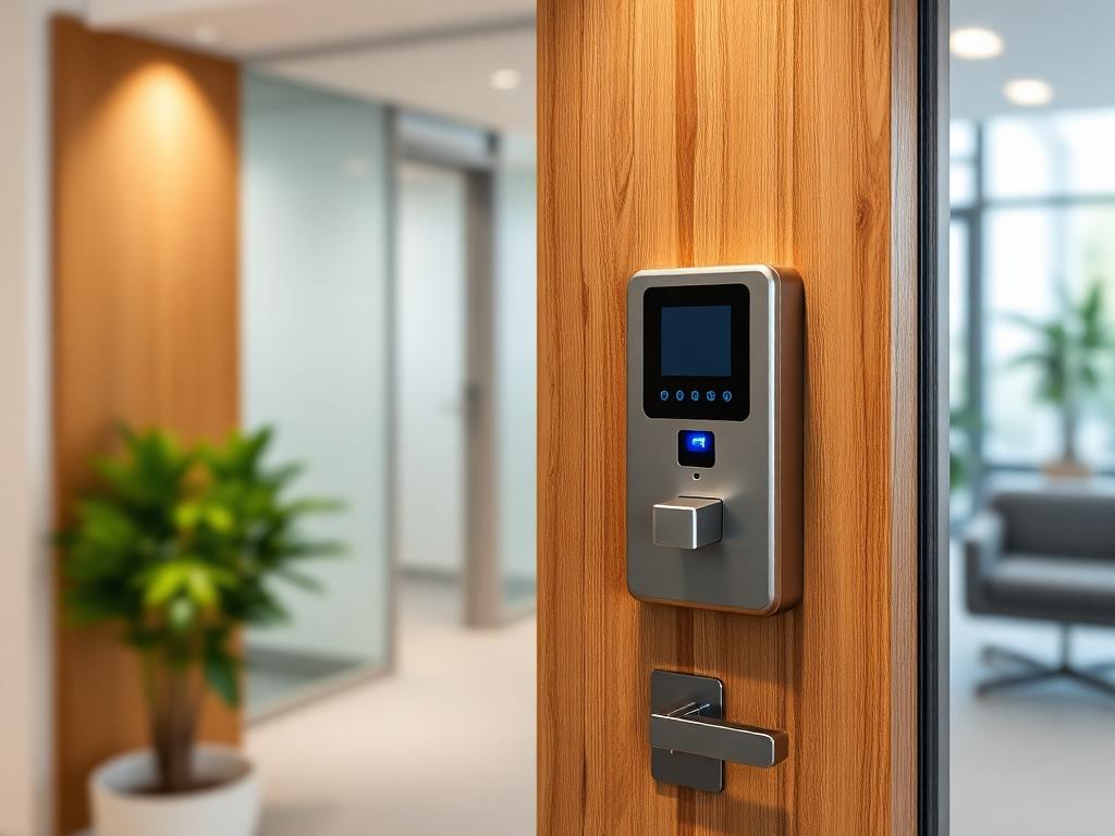 Face recognition access terminal mounted next to office door