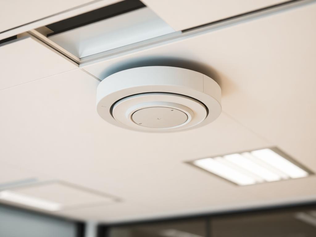 Ceiling-mounted enterprise Wi-Fi access point installed in a modern office
