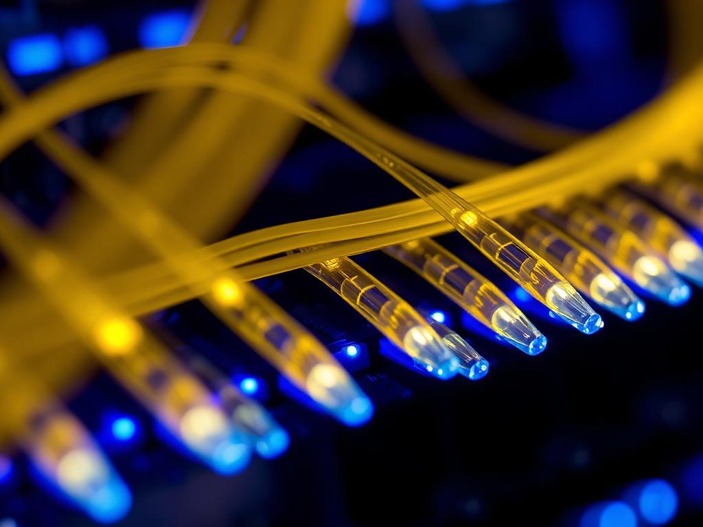 Fiber optic cable termination and patch panel in a network cabinet
