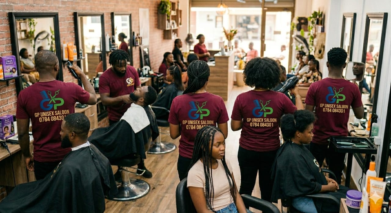 GP Unisex Salon team wearing branded uniforms — GP Unisex Saloon 0784 084301