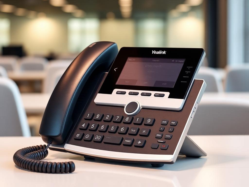 Yealink IP desk phone on an office desk